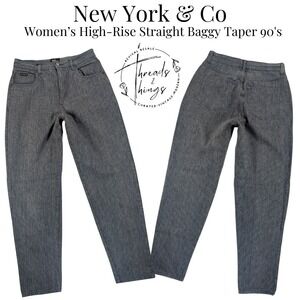 VTG New York & Company Jeans Womens 10 Straight Baggy Taper 90s Pin Stripe Denim